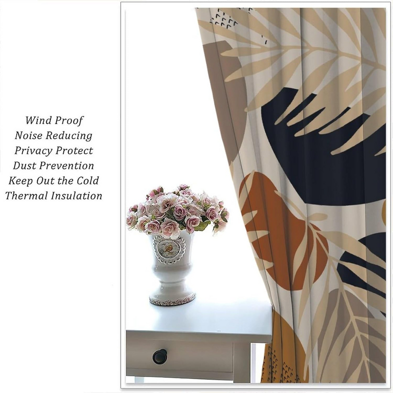 2pcs Aesthetic Abstract Leaves Geometric Curtains