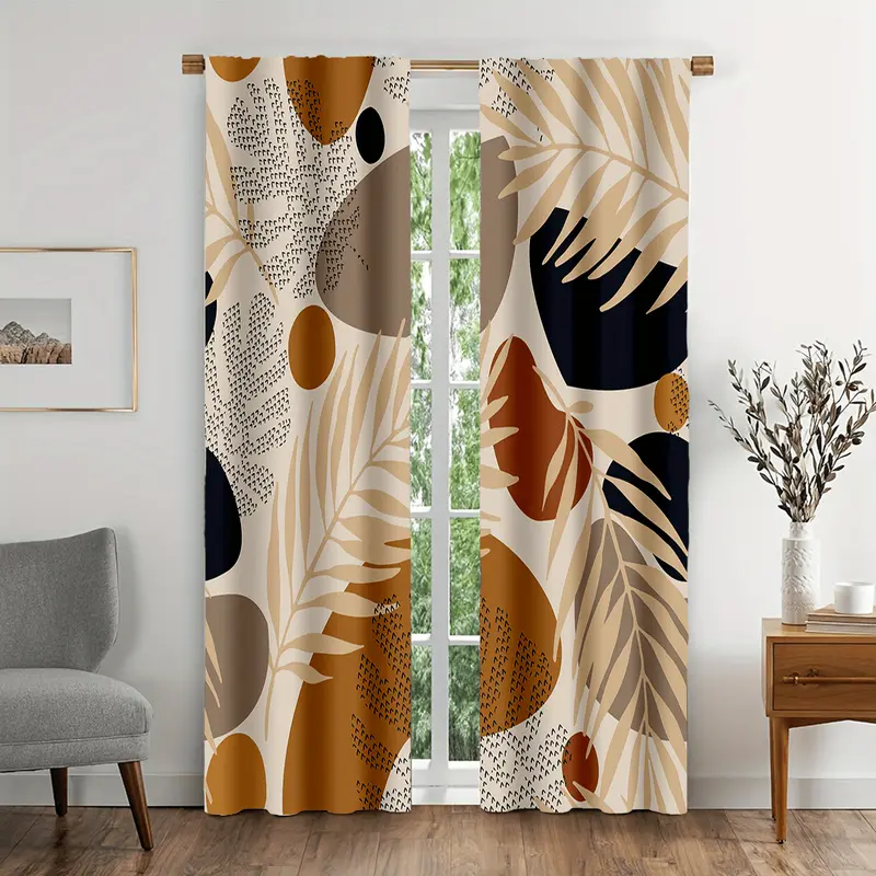 2pcs Aesthetic Abstract Leaves Geometric Curtains