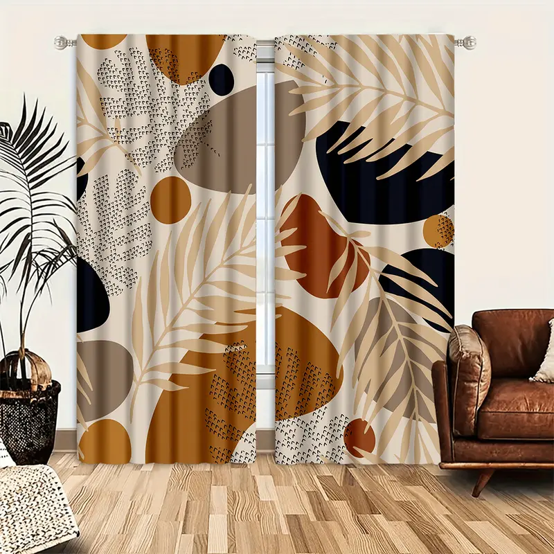 2pcs Aesthetic Abstract Leaves Geometric Curtains