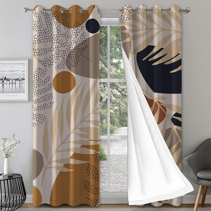 2pcs Aesthetic Abstract Leaves Geometric Curtains