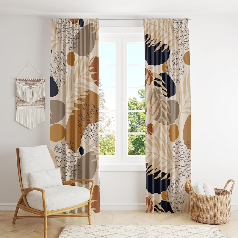 2pcs Aesthetic Abstract Leaves Geometric Curtains