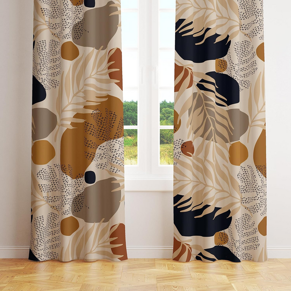 2pcs Aesthetic Abstract Leaves Geometric Curtains
