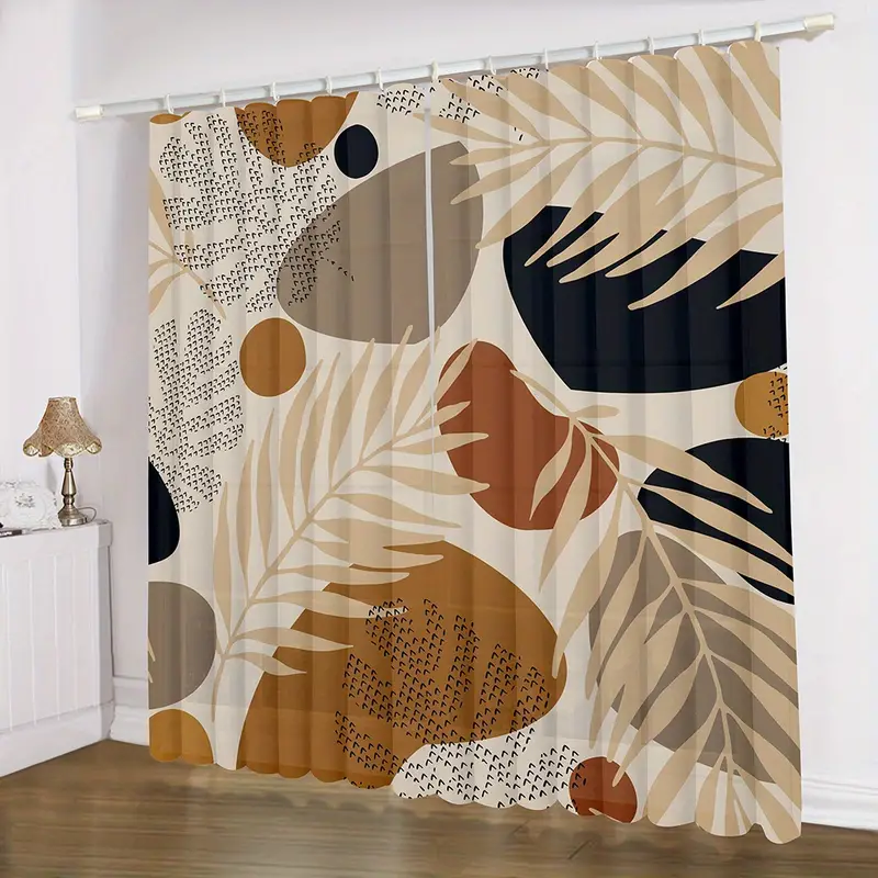 2pcs Aesthetic Abstract Leaves Geometric Curtains