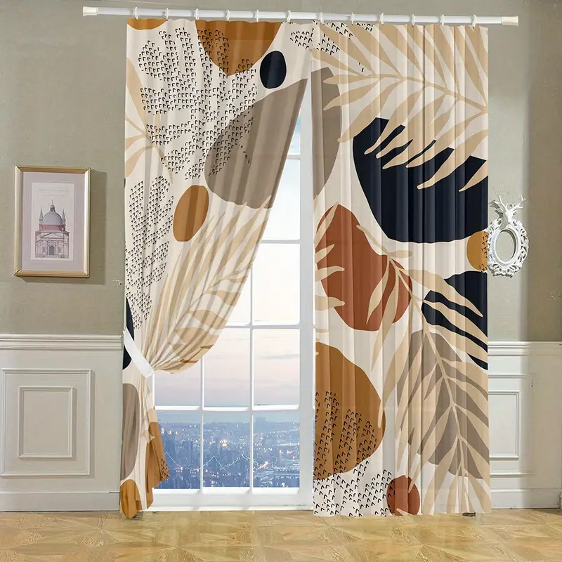 2pcs Aesthetic Abstract Leaves Geometric Curtains