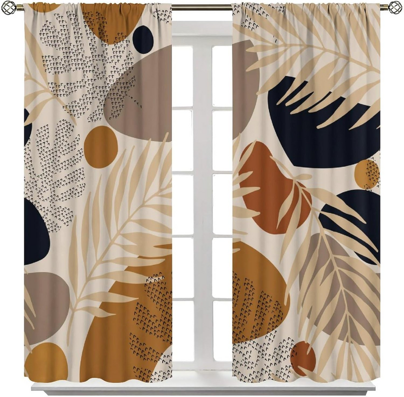 2pcs Aesthetic Abstract Leaves Geometric Curtains