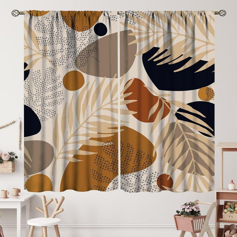 2pcs Aesthetic Abstract Leaves Geometric Curtains