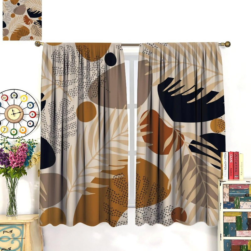 2pcs Aesthetic Abstract Leaves Geometric Curtains