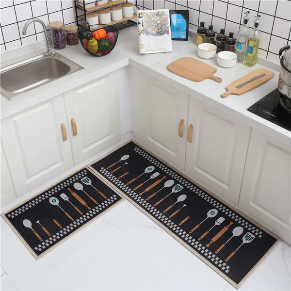Long Cartoon Non-Slip Kitchen Mat, Washable Rugs Set