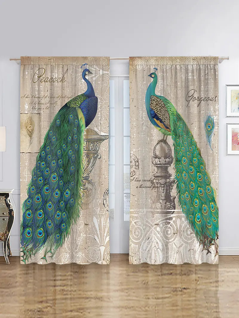 Vintage Peacock Window Curtains (1 Pair)