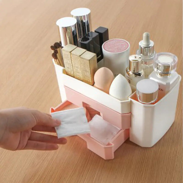 Red Cosmetic Storage Box with Dustproof Drawer Design