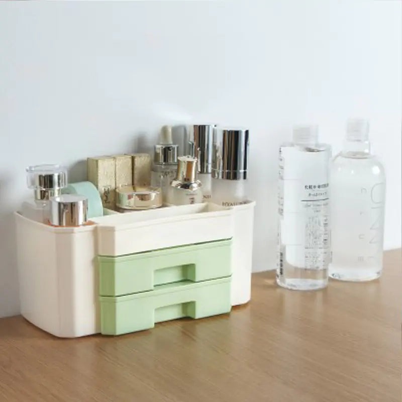 Red Cosmetic Storage Box with Dustproof Drawer Design