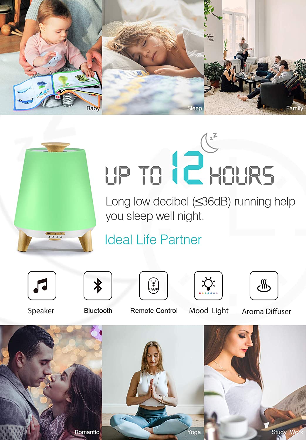 Bluetooth Speaker Aroma Diffuser & Humidifier with Wood Grain Finish