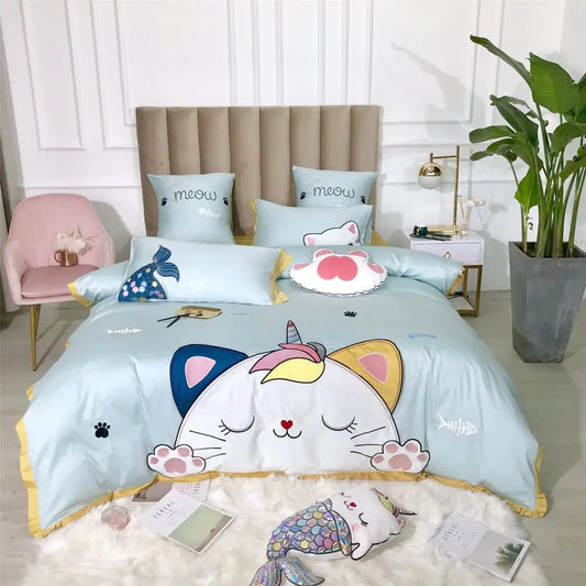 Cotton Satin Cartoon Princess Appliqué Bedding Set