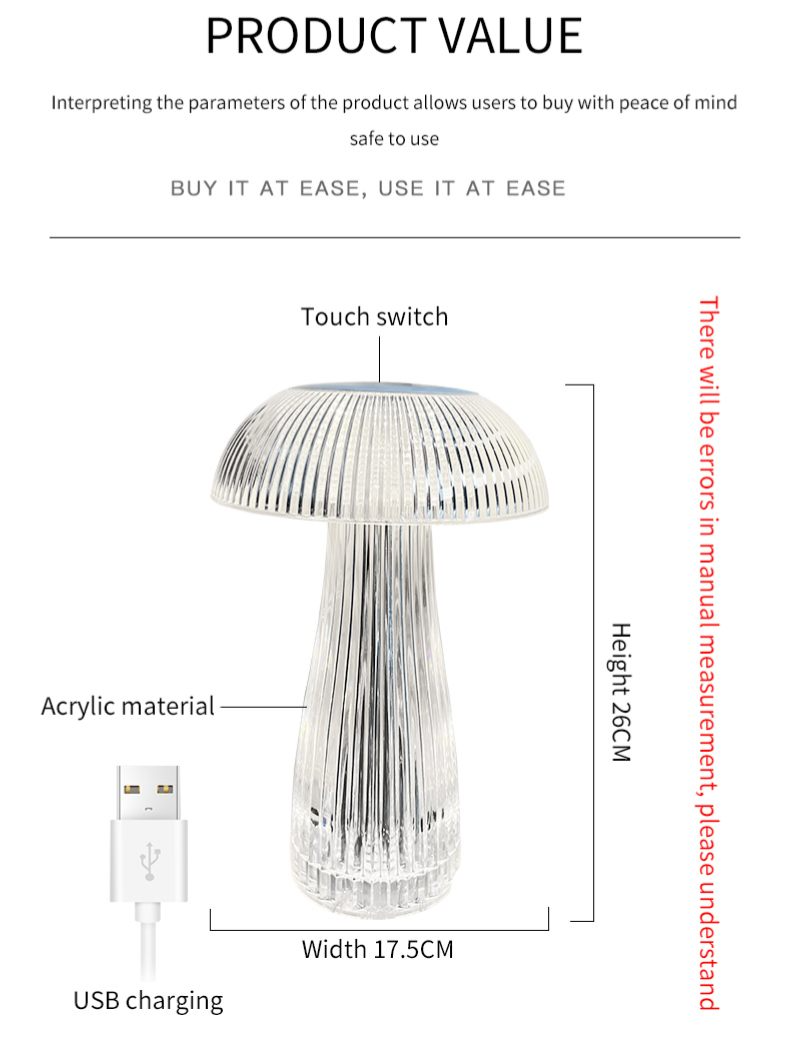 Mushroom Crystal Table Lamp - Colorful Touch Light