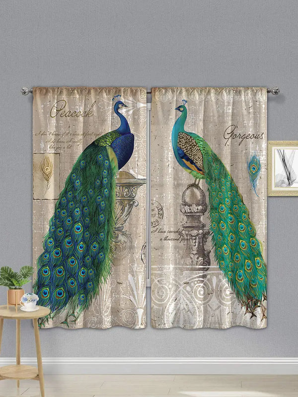 Vintage Peacock Window Curtains (1 Pair)