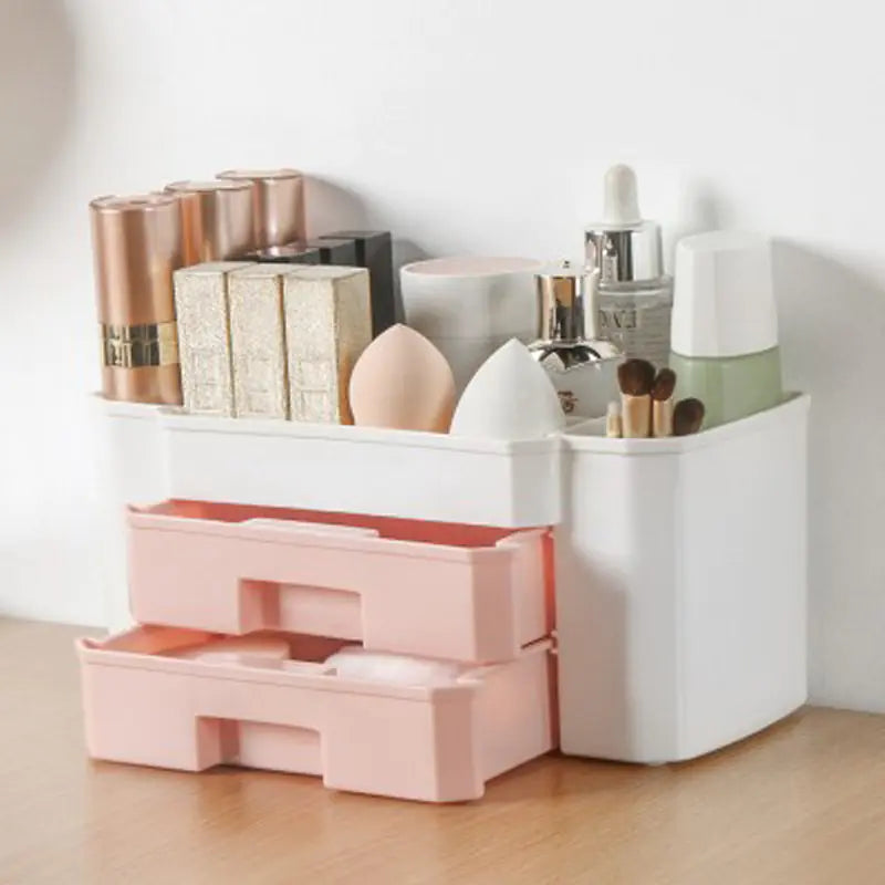 Red Cosmetic Storage Box with Dustproof Drawer Design