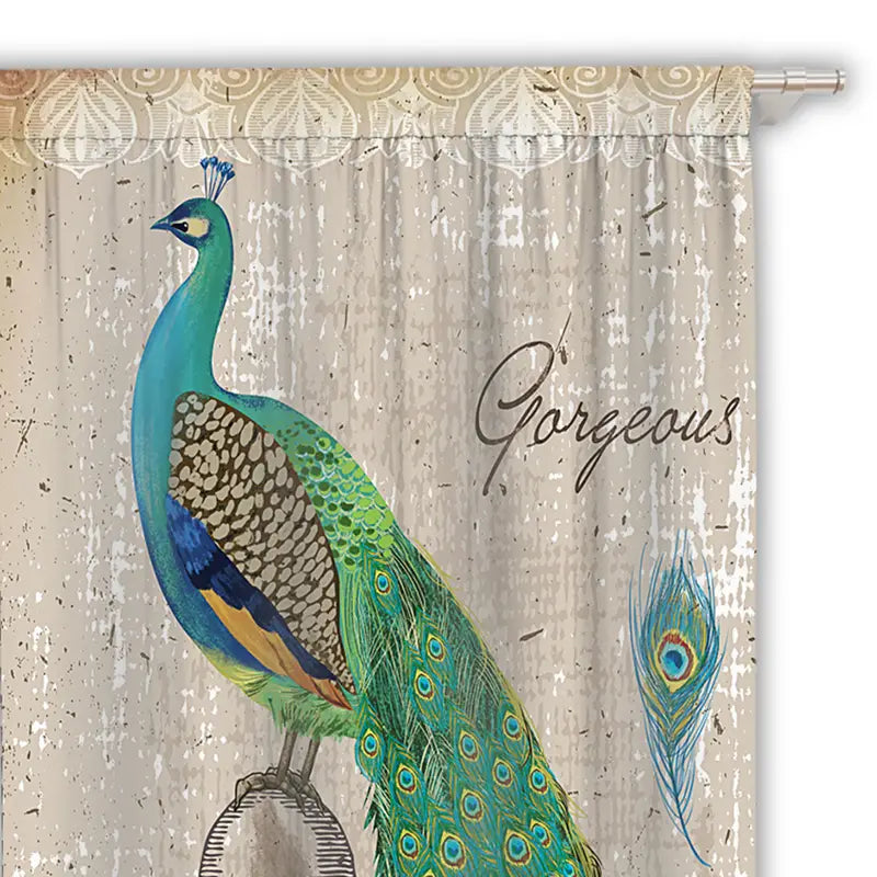 Vintage Peacock Window Curtains (1 Pair)
