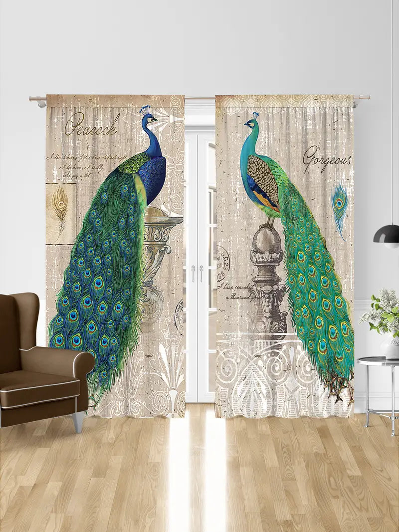Vintage Peacock Window Curtains (1 Pair)