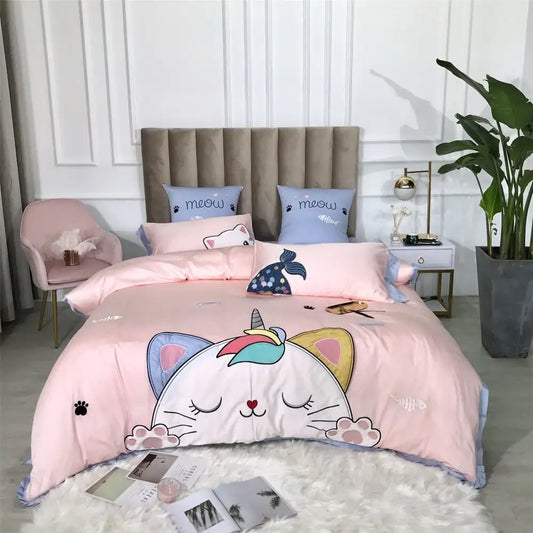 Cotton Satin Cartoon Princess Appliqué Bedding Set