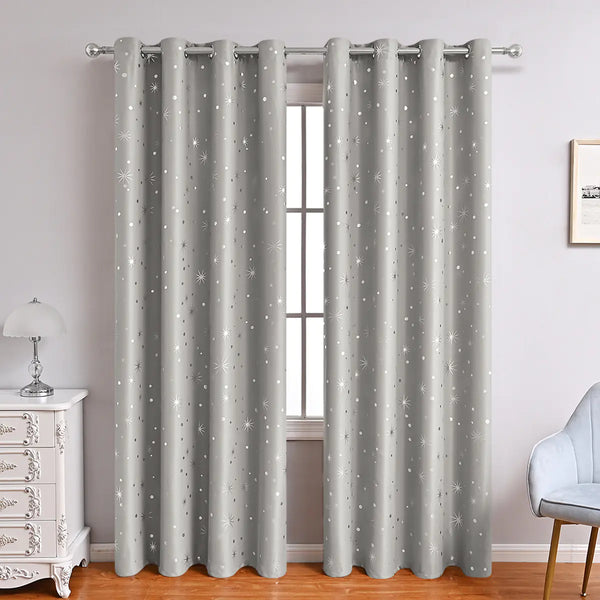 Modern Minimalist Single-Sided Silver Star Curtains