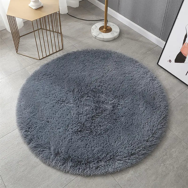 Round Plush Floor Mat - Soft Solid Color Decor