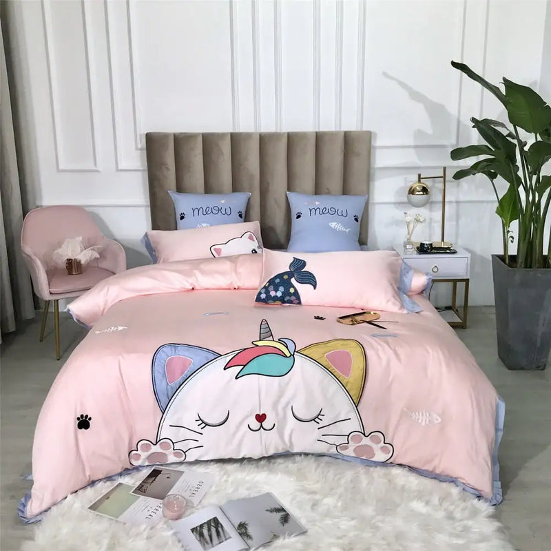 Cotton Satin Cartoon Princess Appliqué Bedding Set